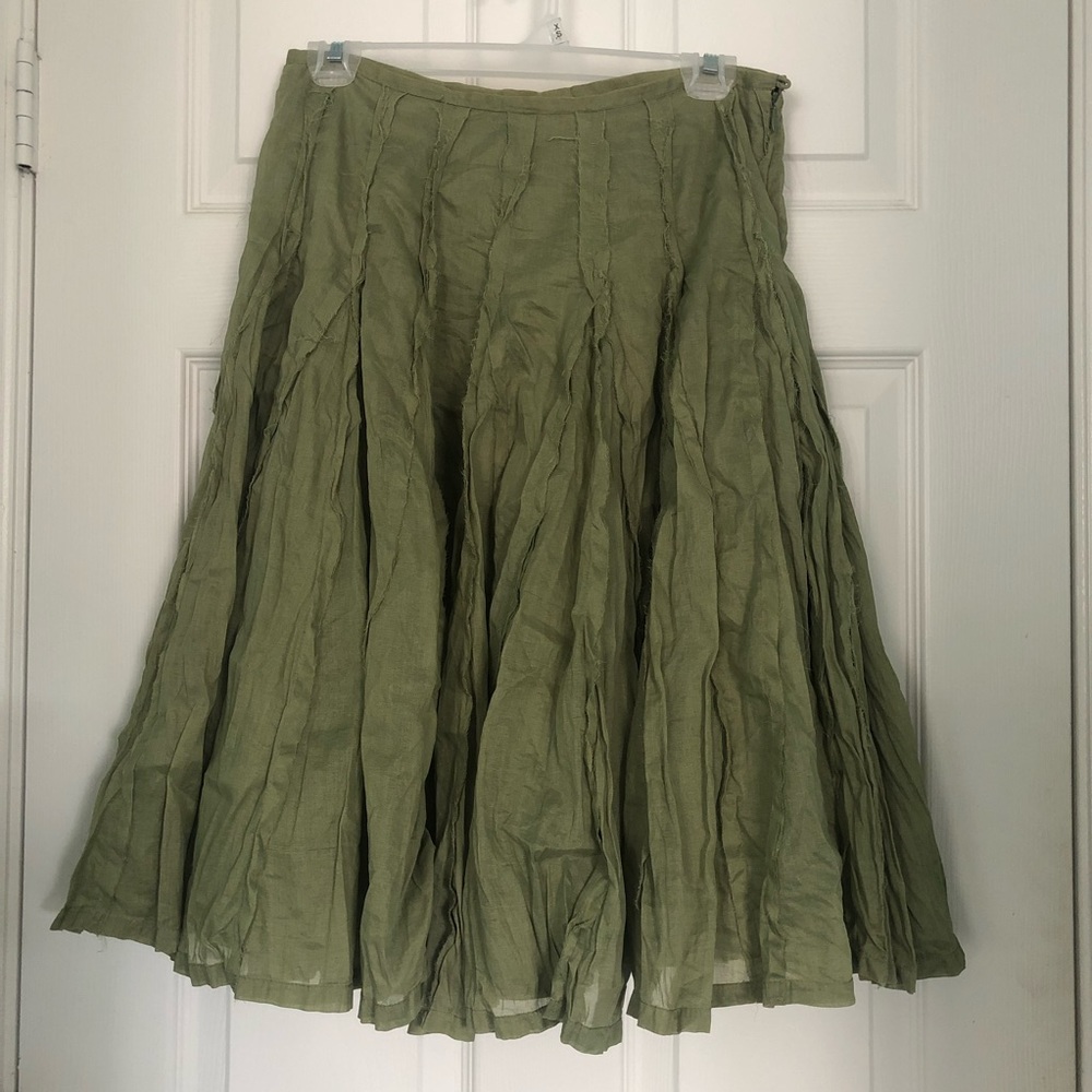 Odille {anthro} Green Full Pleated Midi Skirt